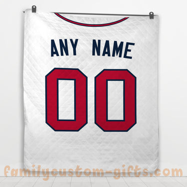 Custom Premium Quilt Blanket Atlanta Jersey Baseball Personalized Quilt Gifts for Her & Him